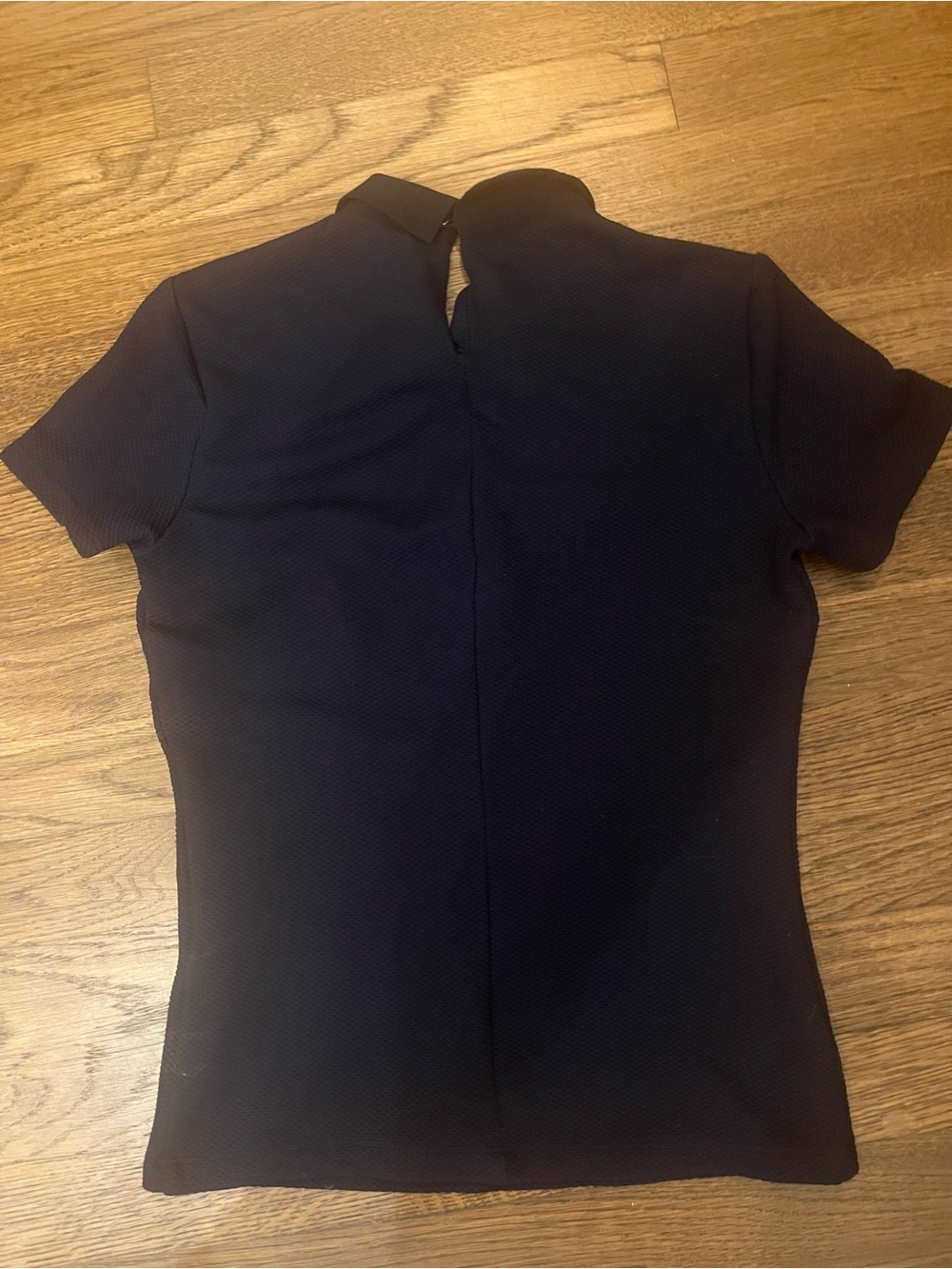 Navy Short-Sleeve Stand Collar Top